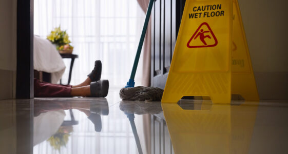 maid slipped on wet floor and laying down